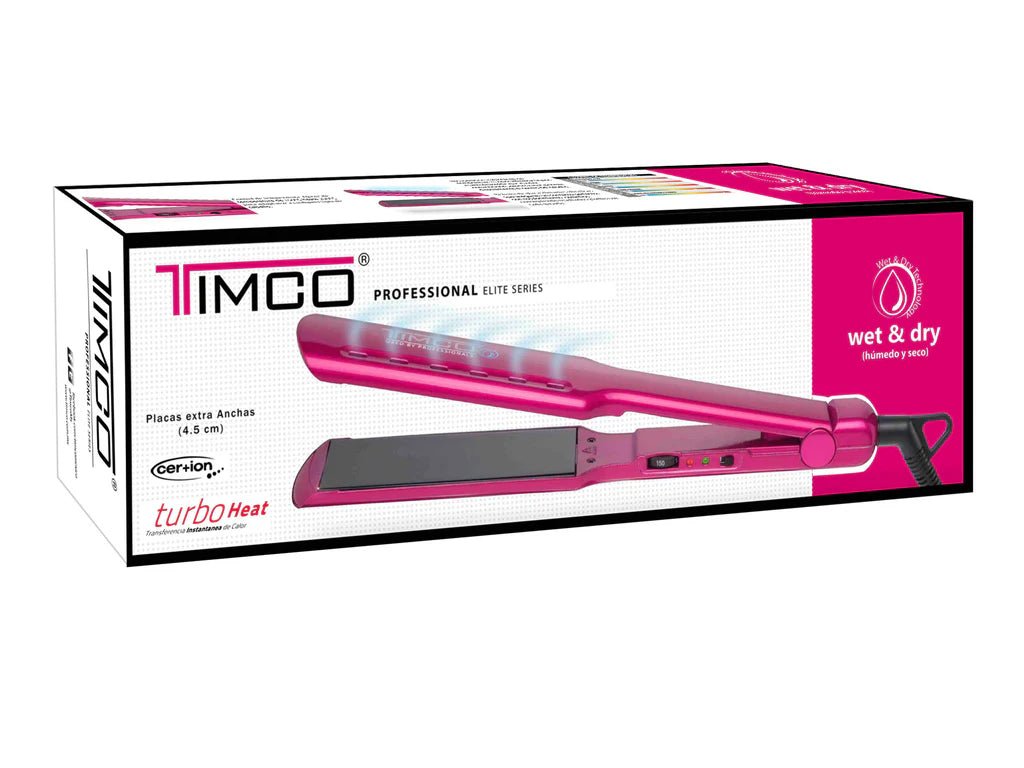 Alaciadora profesional Timco PWD2 placa de 4.5cm para cabello húmedo y seco rosa