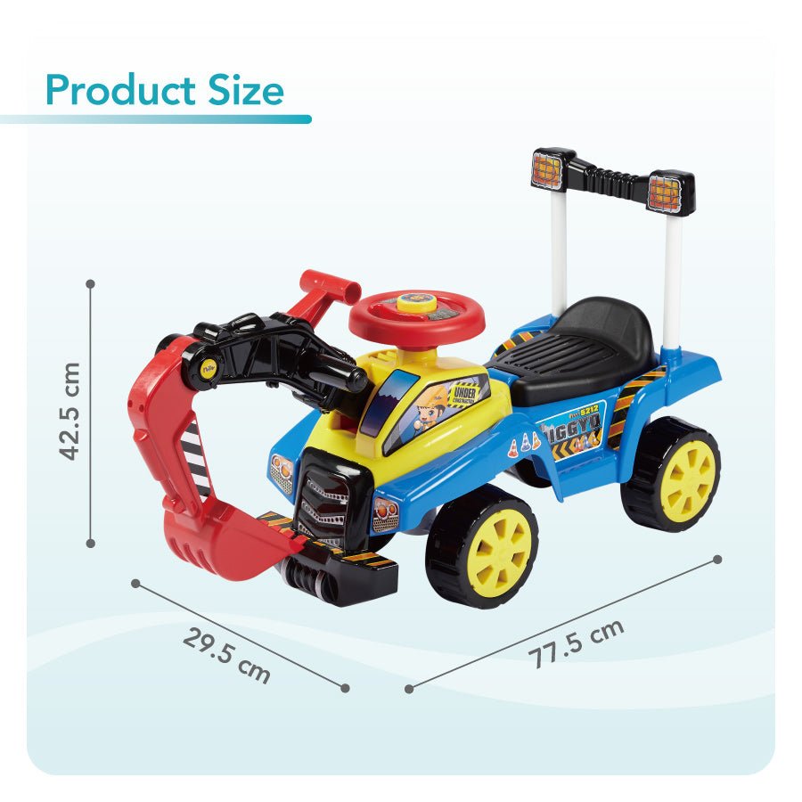 Montable Mytek 5212 Diggyo en Forma de Excabadora con Sónido en el Claxon Azul con Amarillo y Rojo - BIOHAIR.MX