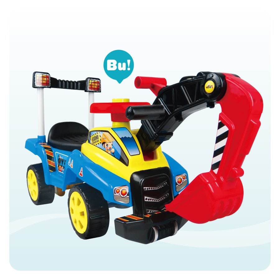 Montable Mytek 5212 Diggyo en Forma de Excabadora con Sónido en el Claxon Azul con Amarillo y Rojo - BIOHAIR.MX