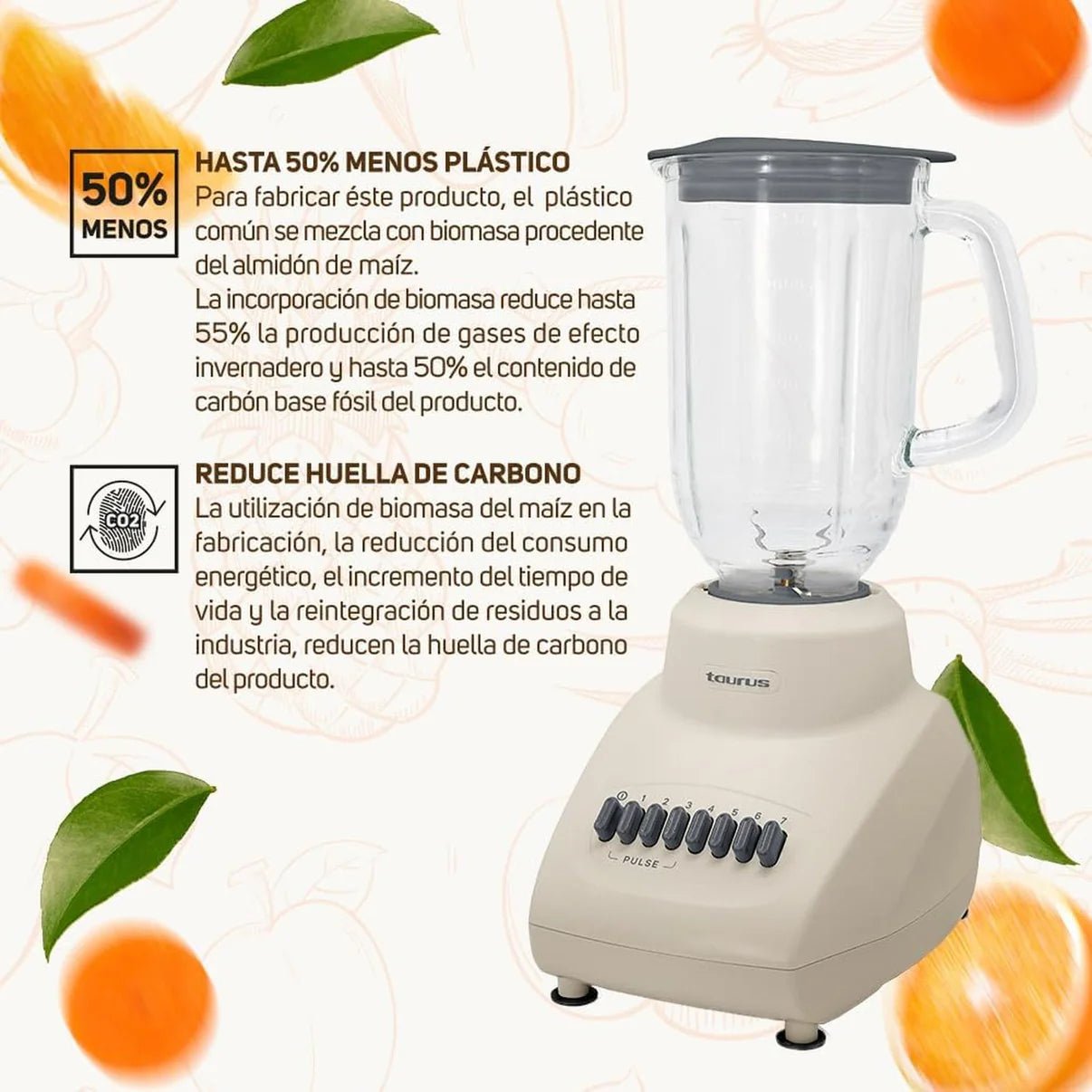 Licuadora Taurus Valencia ECO Vaso de Vidrio 7 Velocidades Blanca - BIOHAIR.MX