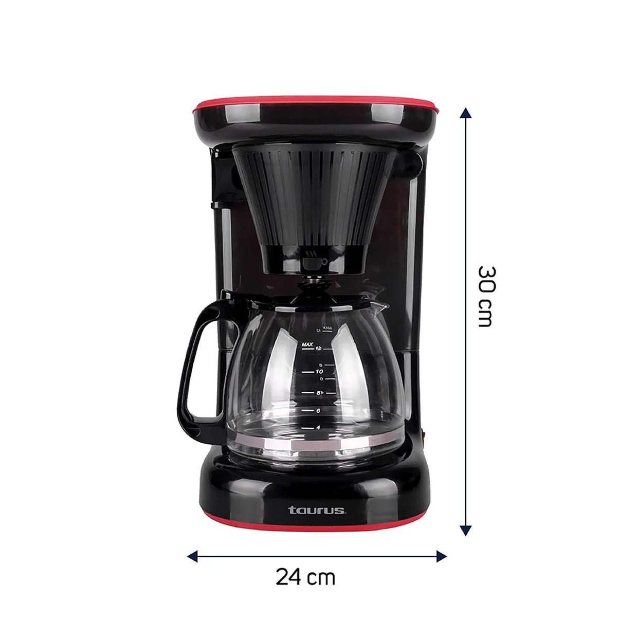 Cafetera Taurus VELVET Para 12 Tazas, Filtro Lavable, Jarra de Vidrio, Antigoteo Negra - BIOHAIR.MX