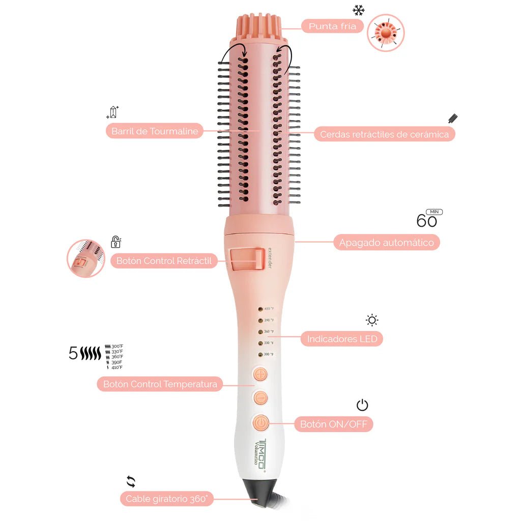 Cepillo electrico Timco CEF228 retractil alaciador turmalina rosa - BIOHAIR.MX