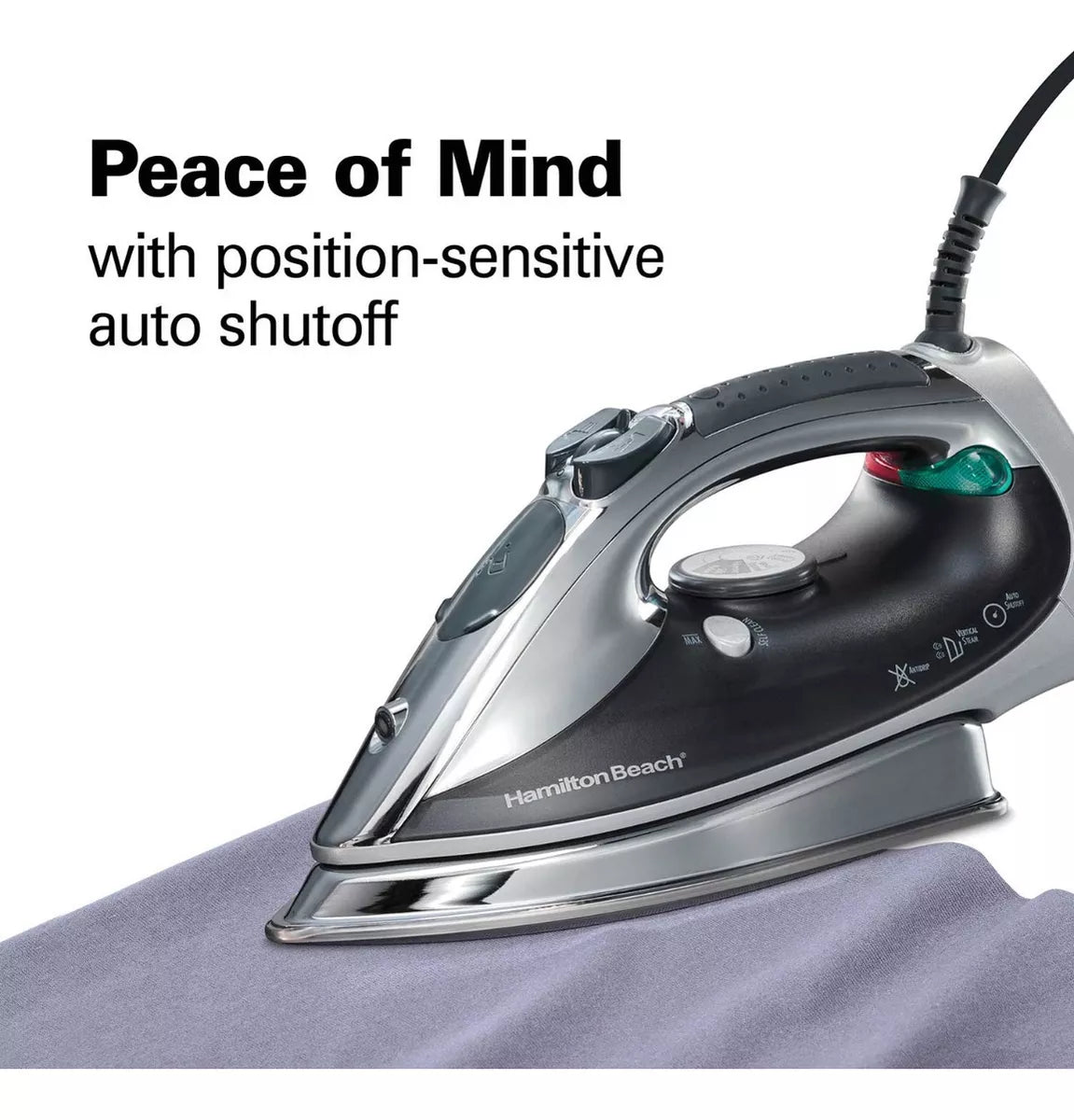 Plancha Hamilton Beach 14980 Suela de Acero Inox, Profesional, Vapor, Rocío y Golpe de Vapor Negra con Gris - BIOHAIR.MX