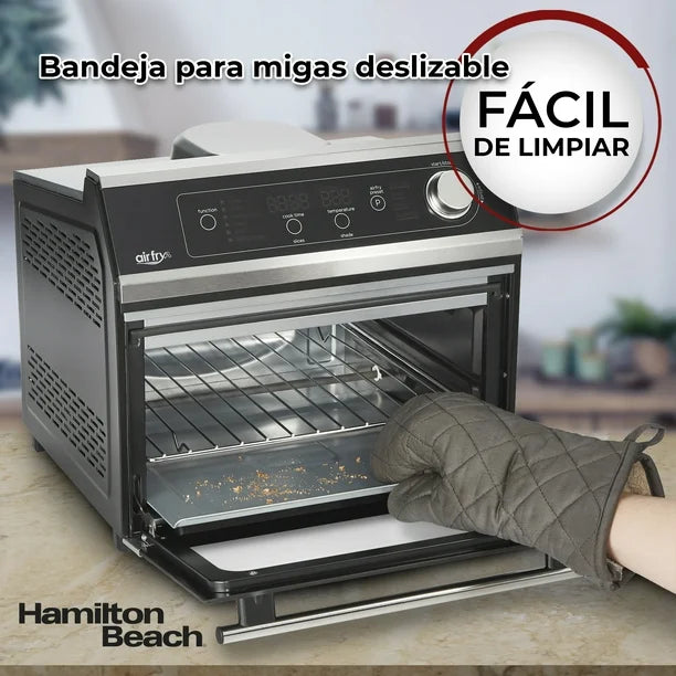 Horno Tostador Hamilton Beach 31220, Con Freidor de Aire, Temporizador Digital, Apagado Automatico Negro